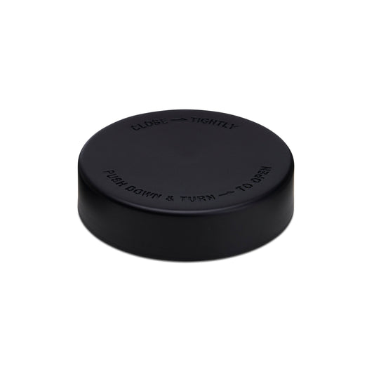 78mm Child Resistant Matte Black Caps w/ Pressure Sensitive Inliners