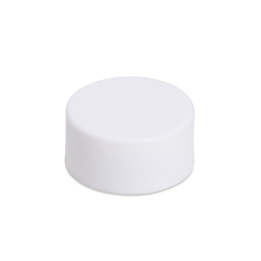 28mm Child Resistant Matte White Flat Round Cap w/ Foil Liner
