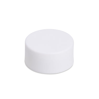 28mm Child Resistant Matte White Flat Round Cap w/ Foil Liner