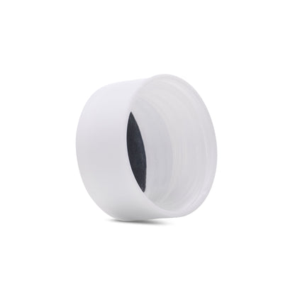 28mm Child Resistant Matte White Flat Round Cap w/ Foil Liner