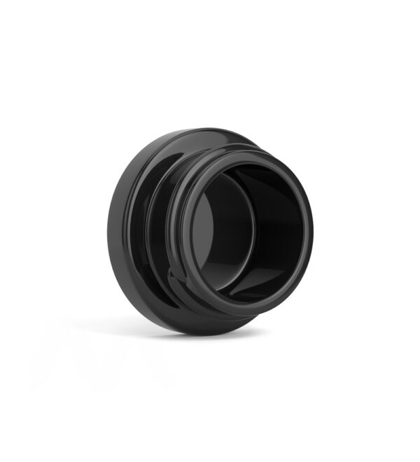 a black round object with a white background