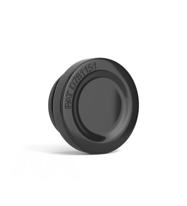 a black circular object with text